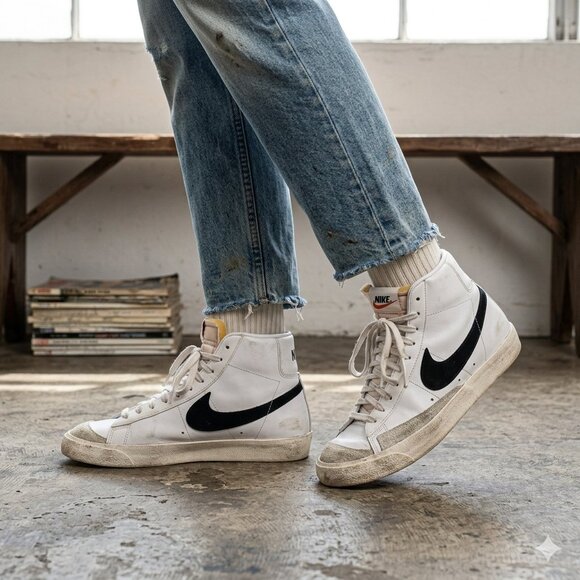 Nike Other - Nike Blazer Mid '77 Vintage White Black Sneakers Size 11
